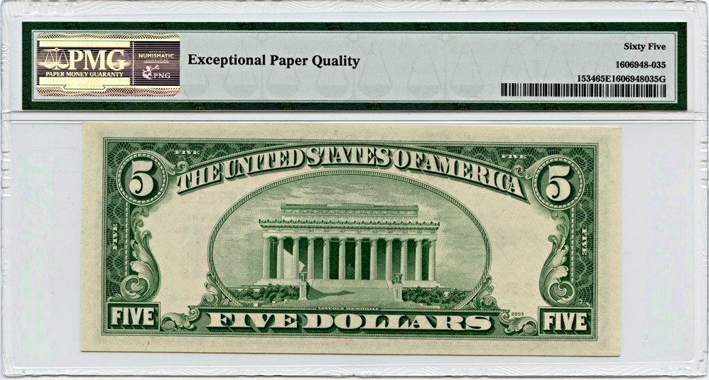 image for: FR. 1534 1953B $5 Legal Tender PMG Gem Unc 65 EPQ