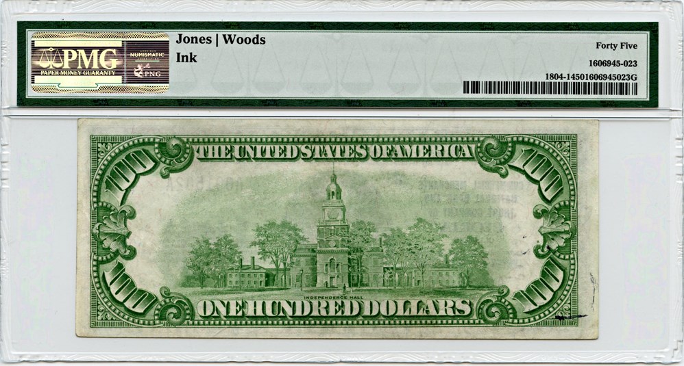 image for: FR. 1804-1 1929 Type 1 $100 Peoria, Illinois PMG Extremely Fine 45 (Ink)
