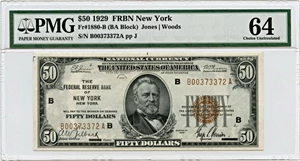 image for: FR. 1880B 1929 $50 FRBN New York PMG Choice Unc 64 EPQ (Good Embossing)