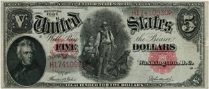 image for: FR. 88 1907 $5 Legal Tender PMG Very Fine 30