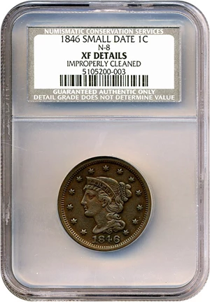 image for: 1846 1c Small Date NCS XF40 Details (N-8; Improperly Cleaned)