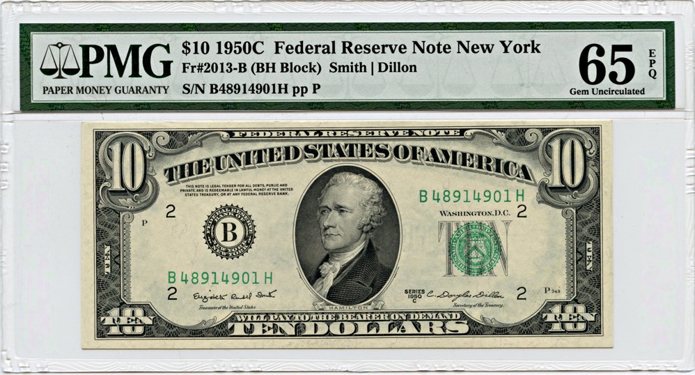 image for: FR. 2013B 1950C $10 FRN PMG Gem Unc 65 EPQ