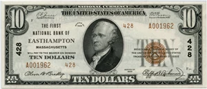 image for: FR. 1801-2 1929 Type 2 $10 East Hampton, Massachusetts PMG Gem Unc 66 EPQ
