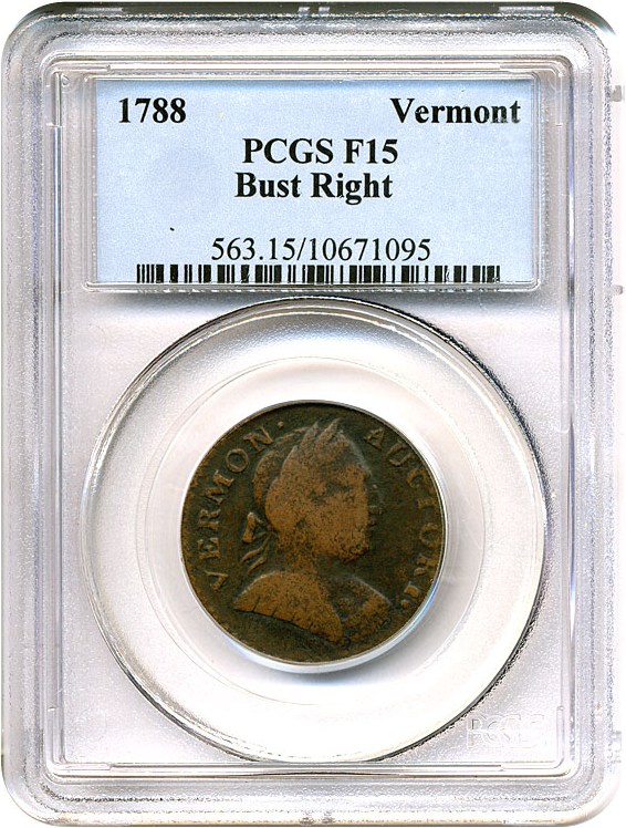 image for: 1788 Vermont Bust Right PCGS F15 BN (Rider 19 R.4)
