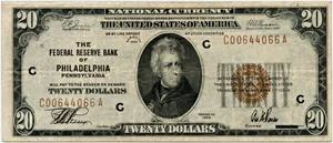 image for: FR. 1870C 1929 $20 FRBN Philadelphia PMG Very Fine 25