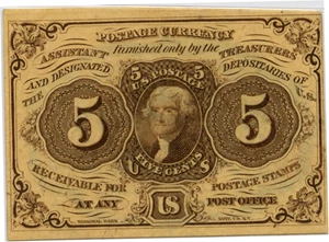 image for: FR. 1230 Jefferson Postage Stamp Obverse 5c First Issue PMG About Unc 58 EPQ
