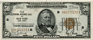 image for: FR. 1880B 1929 $50 FRBN New York PMG Choice Unc 64 EPQ (Good Embossing)