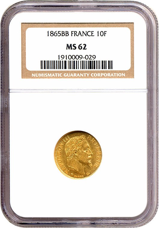 image for: France: 1865-BB 10 Fr  NGC MS62 (KM-800.2)