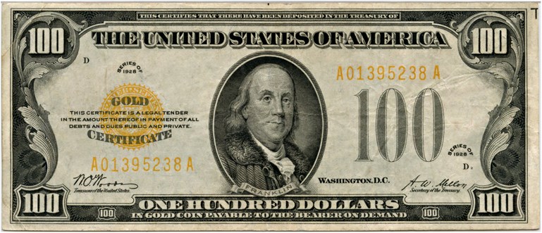 image for: FR. 2405 1928 $100 Gold Cert PMG Very Fine 30