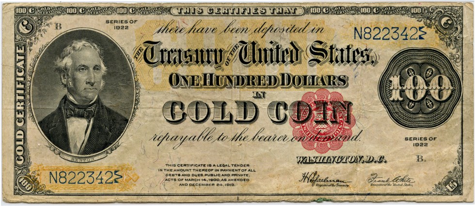 image for: FR. 1215 1922 $100 Gold Cert PMG Very Fine 25