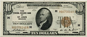 image for: FR. 1860H 1929 $10 FRBN St. Louis PMG About Unc 50