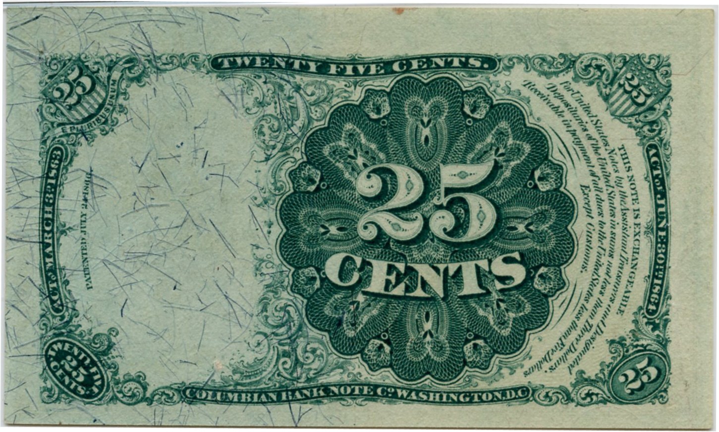 image for: FR. 1308 Bust of Robert Walker 25c Fifth Issue PMG About Unc 58 (Pinhole)