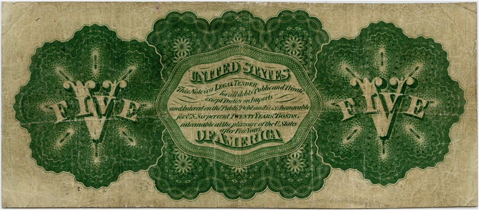 image for: FR. 61c 1862 $5 Legal Tender PMG Very Fine 20