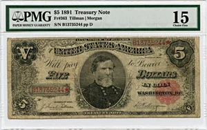image for: FR. 363 1891 $5 Treasury Note PMG Fine 15