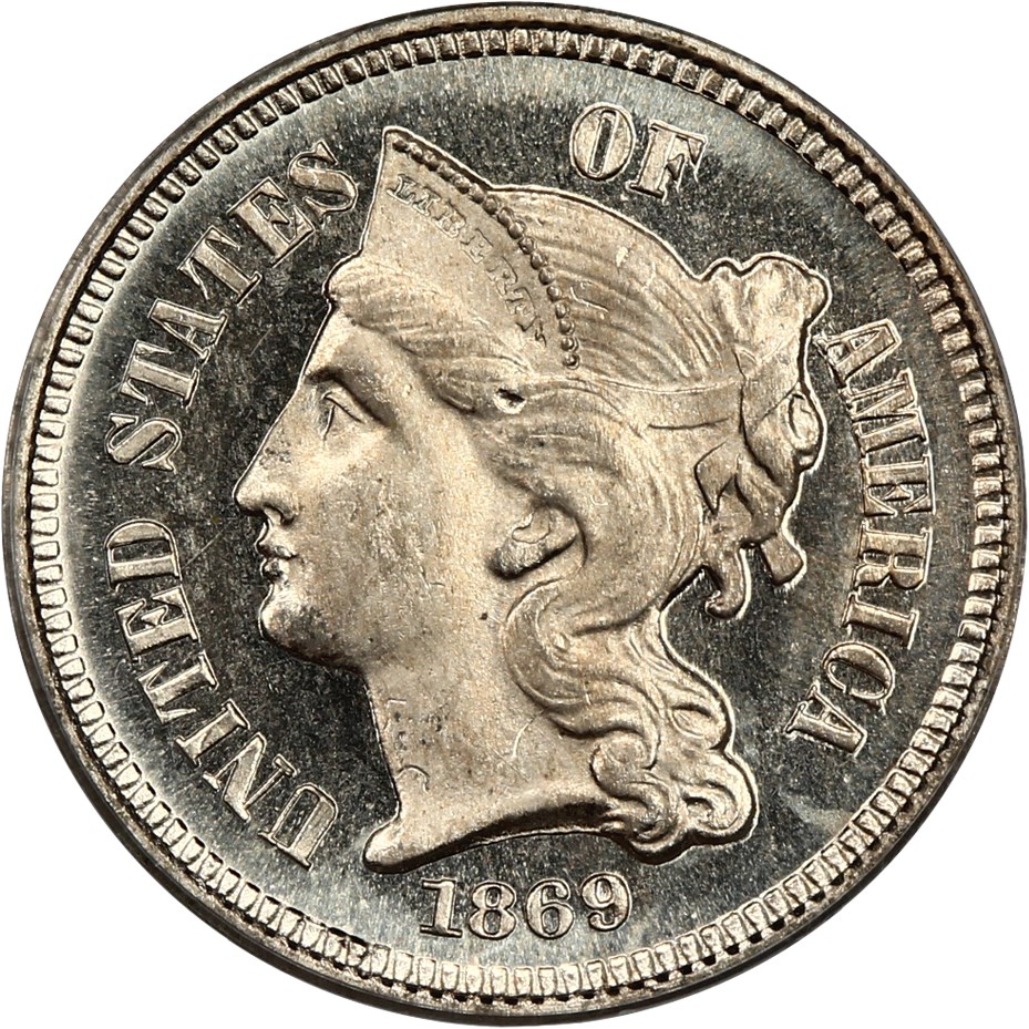 image for: 1869 3cN PCGS/CAC Proof 65 DCAM