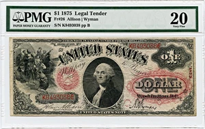 image for: FR. 26 1875 $1 Legal Tender PMG Very Fine 20 (Rust)