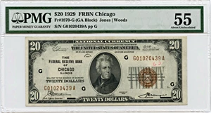 image for: FR. 1870G 1929 $20 FRBN Chicago PMG About Unc 55 (Annotation)