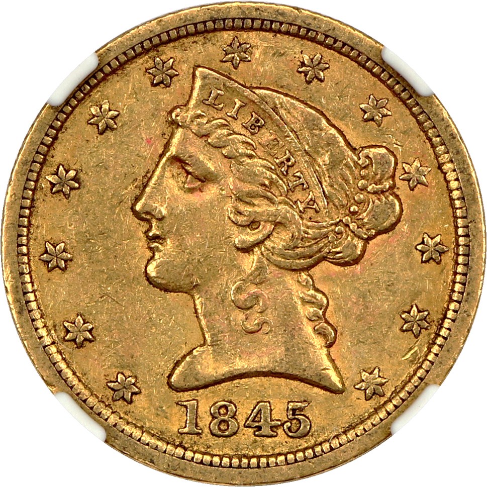 image for: 1845-O $5 NGC AU55
