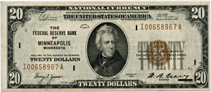image for: FR. 1870I 1929 $20 FRBN Minneapolis PMG Very Fine 35 EPQ