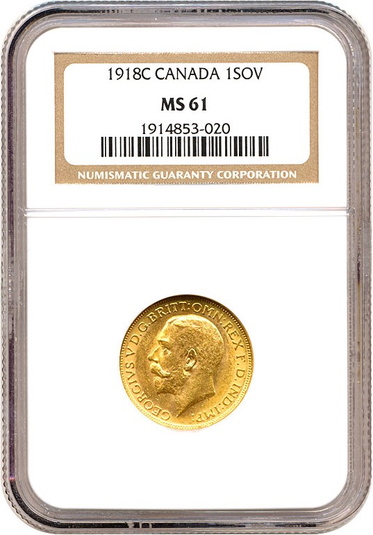 image for: Canada: 1918-C Sov  NGC MS61 (KM-20) 