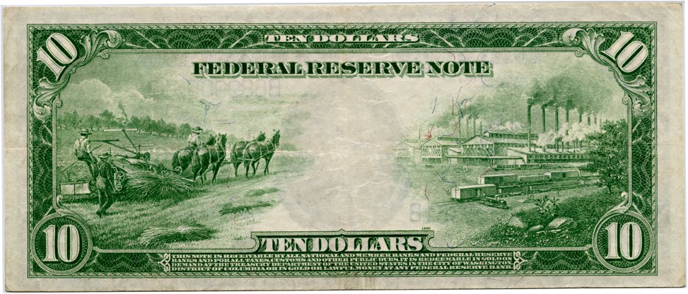 image for: FR. 911c 1914 Blue Seal $10 FRN New York PMG Very Fine 30