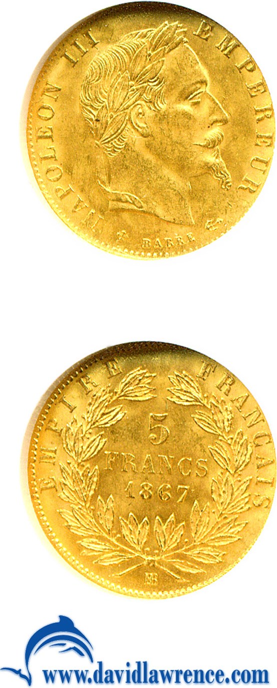 image for: France: 1867-BB 5 Fr  NGC MS64 (KM-803.2)