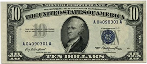 image for: FR. 1706 1953 $10 Silver Cert PMG Choice Unc 64 EPQ