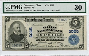 image for: FR. 606 1902 3rd Charter Period 3rd Issue Plain Back $5 Columbus, Ohio PMG Very Fine 30
