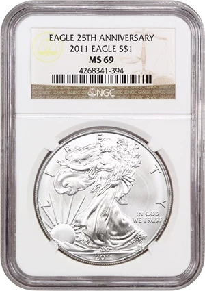 image for: 2011 Silver Eagle $1 NGC MS69 (25th Anniversary)