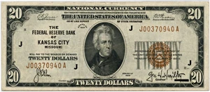 image for: FR. 1870J 1929 $20 FRBN Kansas City PMG Very Fine 30