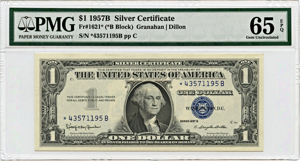image for: FR. 1621* 1957B $1 Silver Cert PMG Gem Unc 65 EPQ