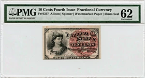 image for: FR. 1257 Bust of Liberty 10c Fourth Issue PMG Unc 62 (Minor Rust)