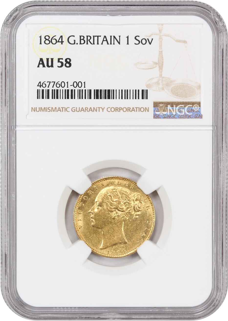 image for: Great Britain: 1864 Sov NGC AU58 (KM# 736.2)