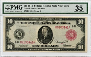 image for: FR. 893b 1914 Red Seal $10 FRN New York PMG Very Fine 35 (Ink)