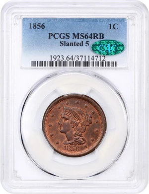 image for: 1856 1c PCGS/CAC MS64 RB (Slanted 5)