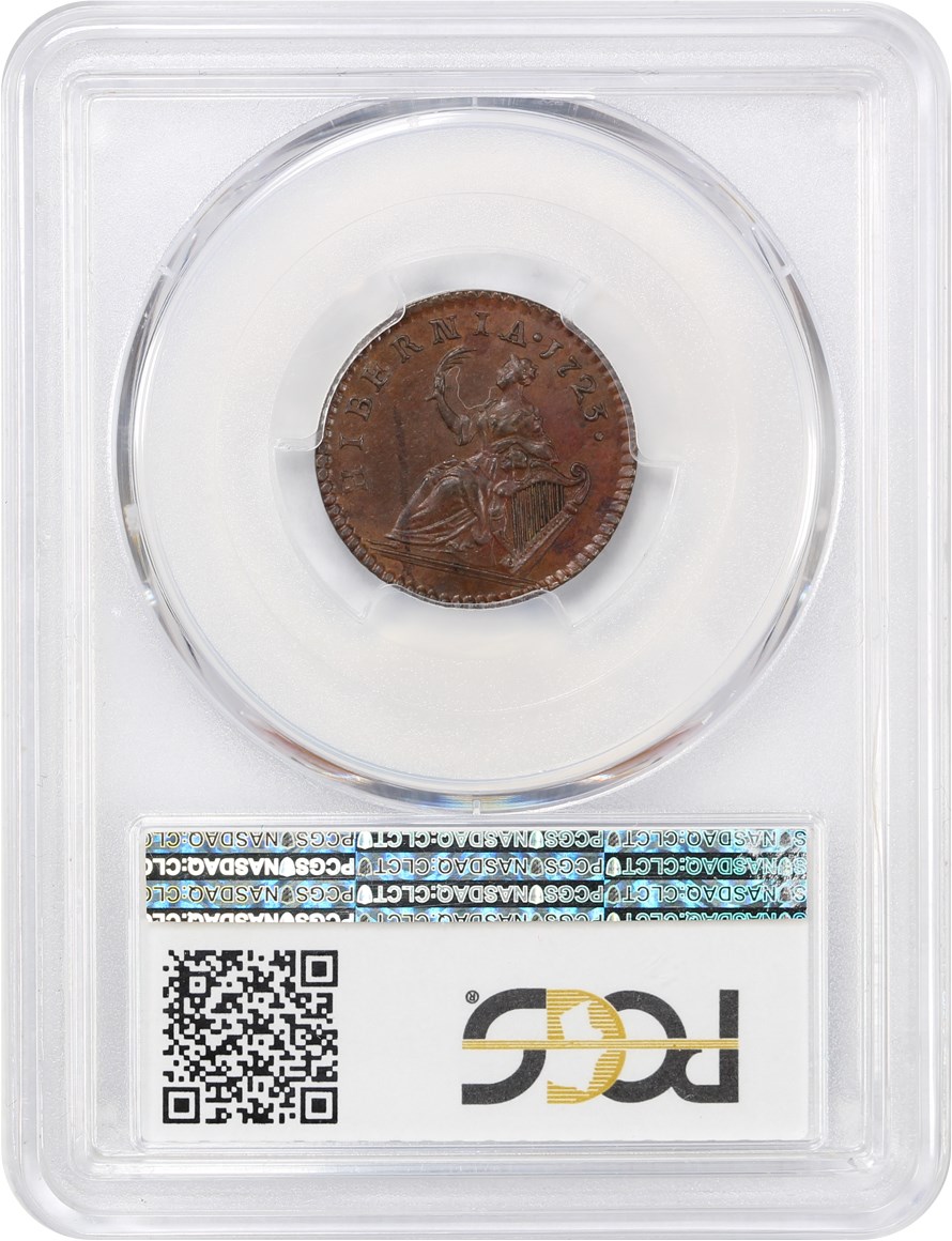 image for: 1723 Hibernia Farthing PCGS MS63 BN (D:G:REX)
