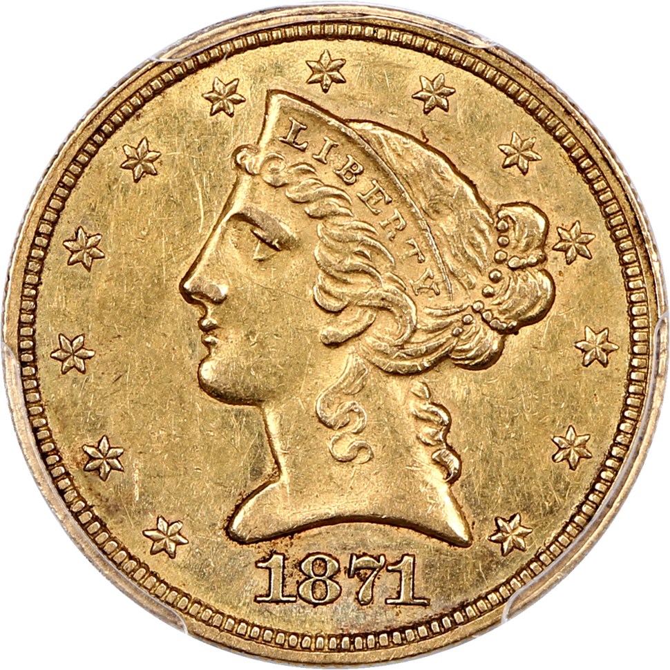 image for: 1871-CC $5 PCGS AU55