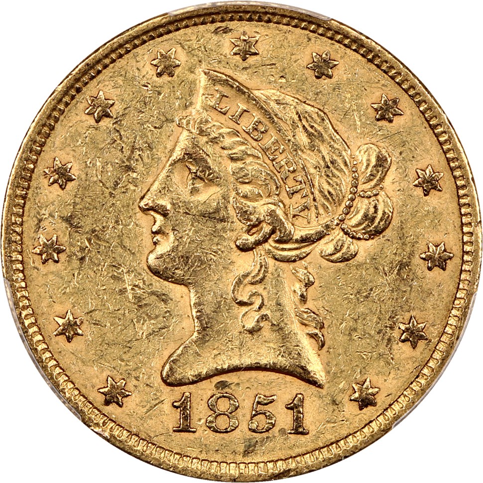 image for: 1851 $10 PCGS/CAC AU58