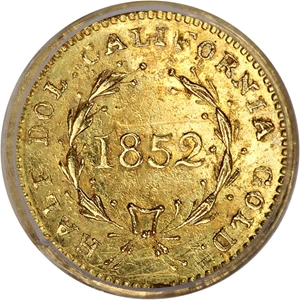 image for: 1852 Cal. Gold 50c PCGS UNC Details (BG-407, Scratch)