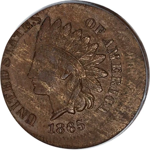image for: Mint Error: 1865 1c PCGS AU55 (Struck 12% Off Center, Eagle Eye Photo Seal)