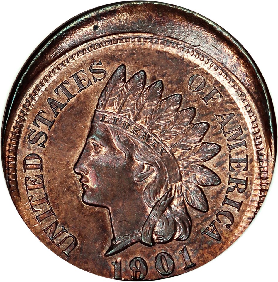 image for: Mint Error: 1901 1c NGC MS63 BN (Struck 10% Off Center, Eagle Eye Photo Seal)