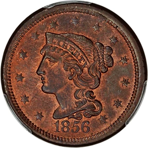 image for: 1856 1c PCGS/CAC MS64 RB (Slanted 5)