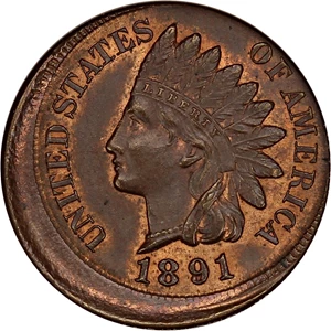 image for: Mint Error: 1891 1c ANACS MS64 RB (Off Center)