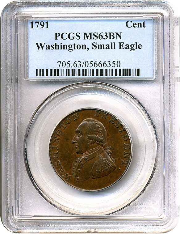 image for: 1791 Cent Washington, Sm.Eagle PCGS MS63 BN