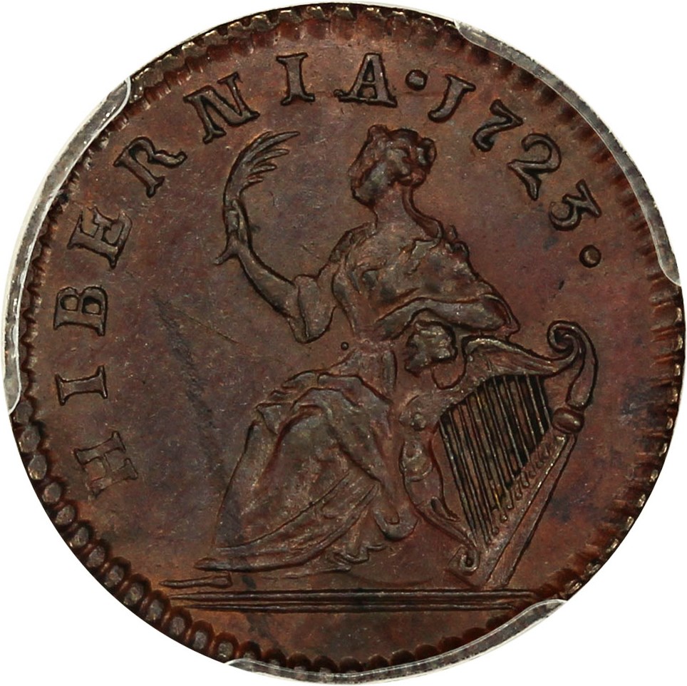 image for: 1723 Hibernia Farthing PCGS MS63 BN (D:G:REX)