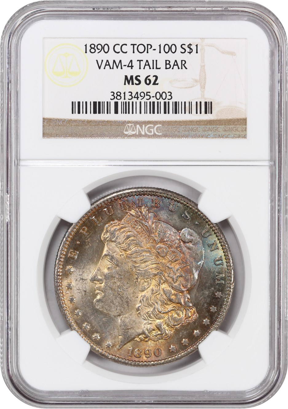 image for: 1890-CC $1 NGC MS62 (Tailbar, VAM-4)
