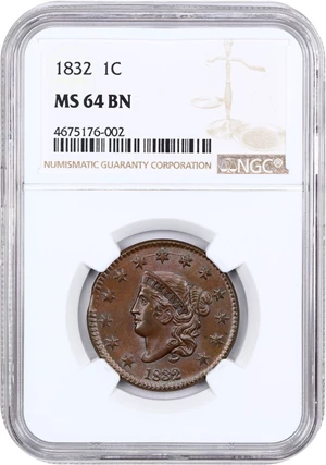 image for: 1832 1c NGC MS64 BN (Large Letters)