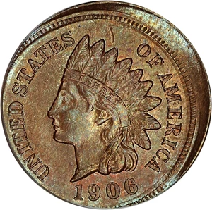 image for: Mint Error: 1906 1c PCGS MS63 RB (Struck 10% Off Center, Eagle Eye Photo Seal)