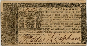 image for: FR. MD-69 1774 10-Apr $6 Maryland Colonial Note PMG Extremely Fine 45