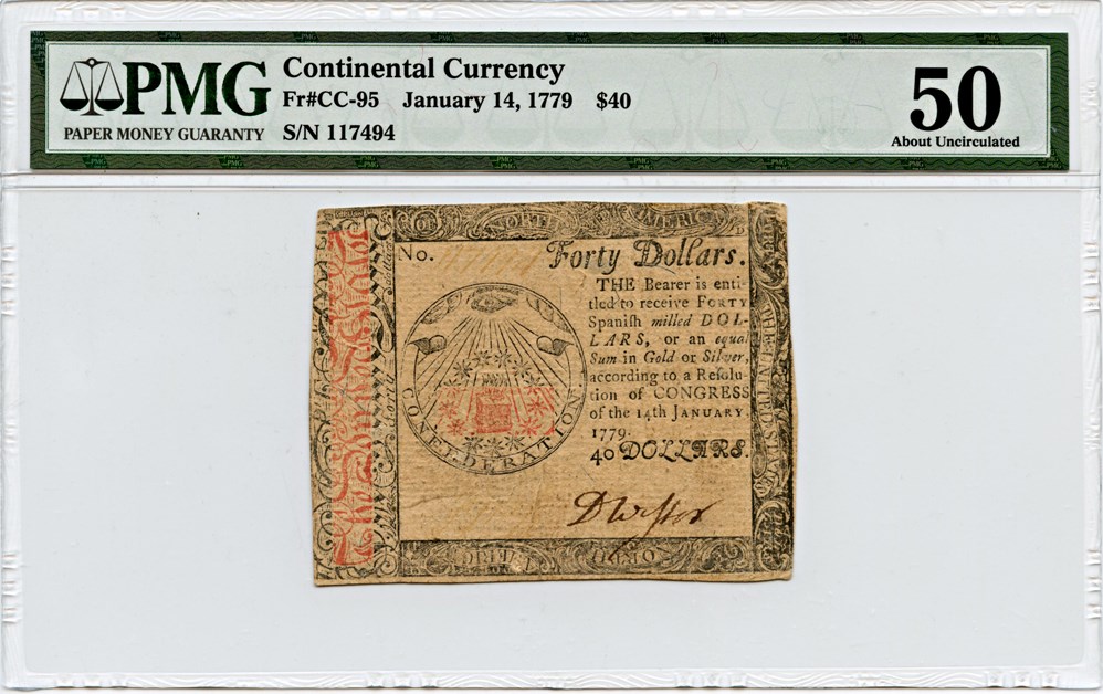 image for: FR. CC-95 1779 14-Jan $40 Continental Currency PMG About Unc 50